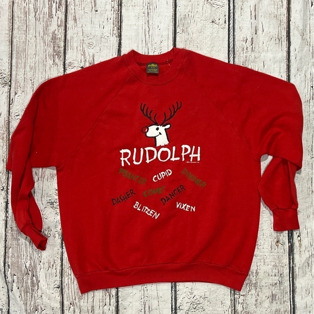 Vintage Rudolph Red Nose Reindeer 1980s Ugly Christmas Sweatshirt
